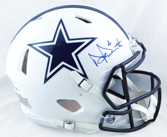 Dak Prescott Autographed Cowboys F/S Flat White Speed Authentic Helmet - Beckett W *Blue Image 1