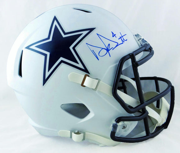 Dak Prescott Autographed Dallas Cowboys F/S Flat White Speed Helmet- Beckett Auth *