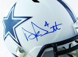 Dak Prescott Autographed Dallas Cowboys F/S Flat White Speed Helmet- Beckett Auth *