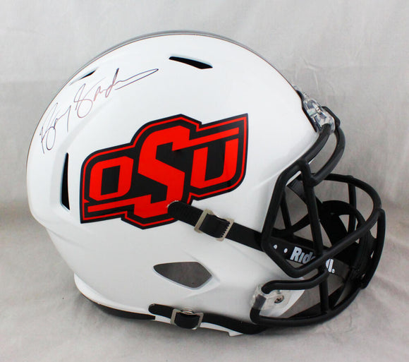 Barry Sanders Autographed Oklahoma State F/S 2016 Speed Helmet - JSA W Auth *Black