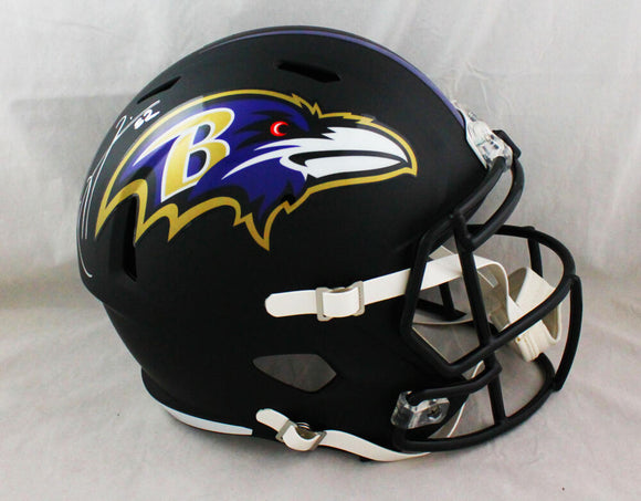 Ray Lewis Autographed Baltimore Ravens F/S Flat Black Helmet - Beckett W Auth *Silver