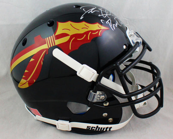 Deion Sanders Autographed Florida State Black Schutt Authentic F/S Helmet w/ Insc- Beckett W Auth *Silver