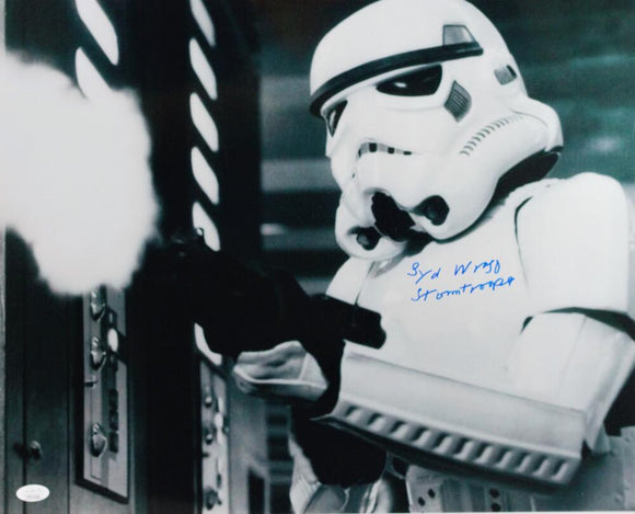 Syd Wragg Autographed Firing Gun 16x20 Photo w/ Stormtrooper - JSA Auth *Blue