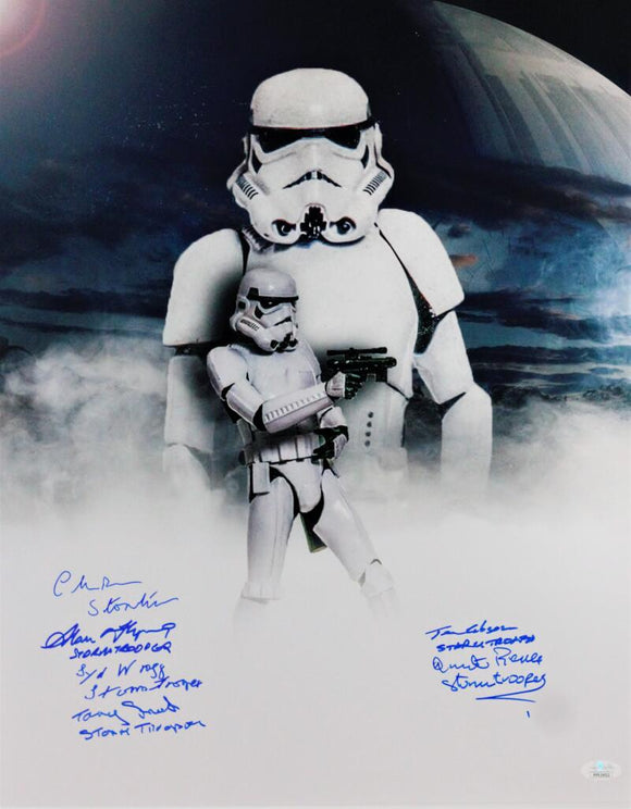 Multi-Autographed Double Image Stormtrooper 16x20 Photo w/ Insc - JSA Auth *Blue