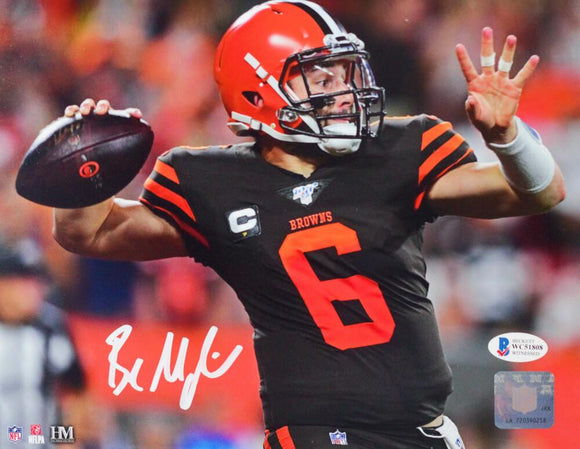 Baker Mayfield Autographed Cleveland Browns 8x10 Passing HM Photo- Beckett W Auth *White Image 1