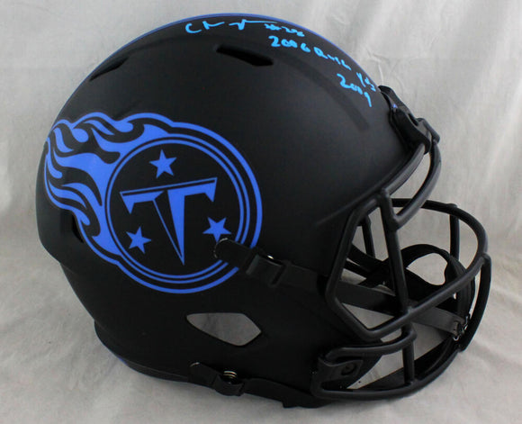 Chris Johnson Autographed Tennessee Titans F/S Eclipse Speed Helmet w/ Rush Yards - Beckett W Auth *Blue