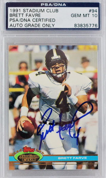 1991 Topps Stadium Club #94 Brett Favre PSA 10 RC Rookie Auto 83835776 –  The Jersey Source