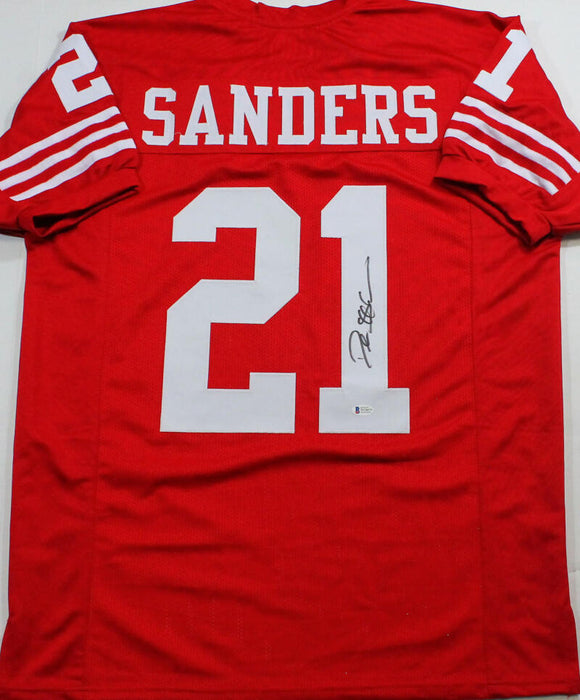 Deion Sanders Autographed Red W/ White Pro Style Jersey- Beckett Auth *2