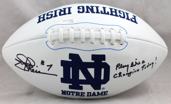 Joe Theismann Autographed Notre Dame Logo Football w/ Play Like A Champ - JSA Auth *Black