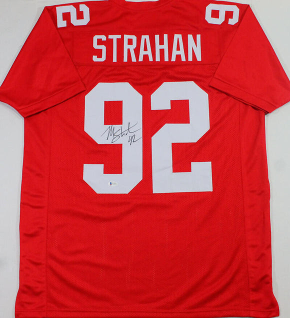 Michael Strahan Autographed Red Pro Style Jersey - Beckett W Auth *9