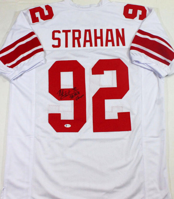 Michael Strahan Autographed White Pro Style Jersey w/SB Champs - Beckett W Auth *9