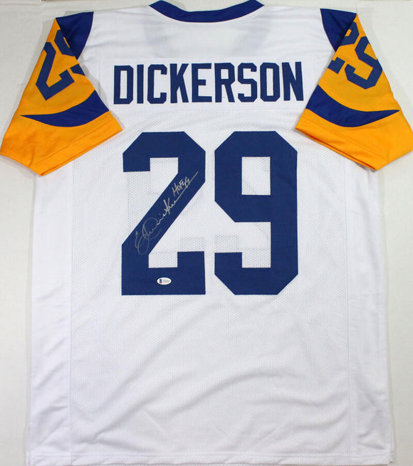 Eric Dickerson Autographed White Pro Style Jersey w/HOF- Beckett W *Silver *2