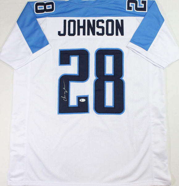Chris Johnson Autographed White Pro Style Jersey - Beckett W Auth *2
