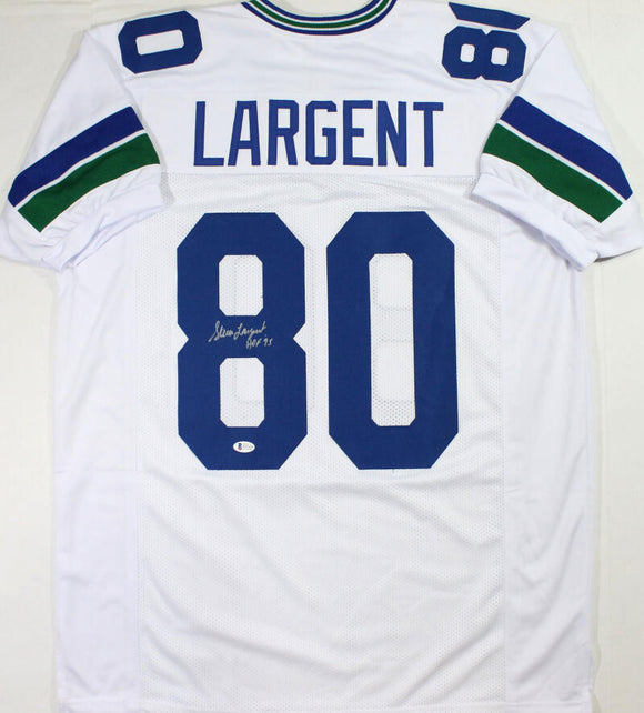 Steve Largent Autographed White Pro Style Jersey w/ HOF - Beckett W Auth *8