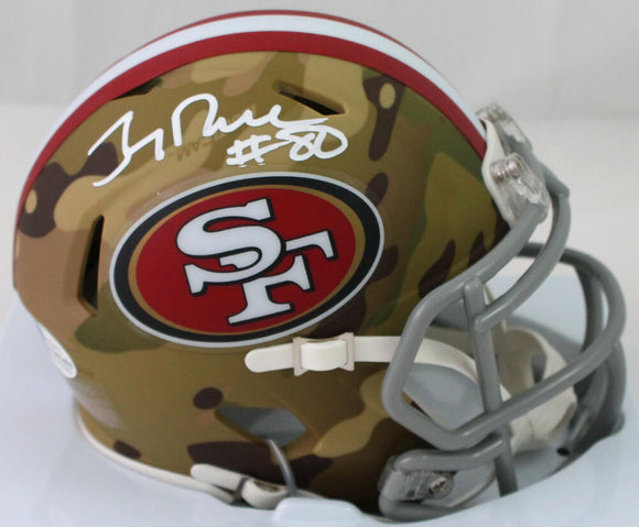 Jerry Rice Autographed San Francisco 49ers Camo Speed Mini Helmet - Beckett W Auth *White