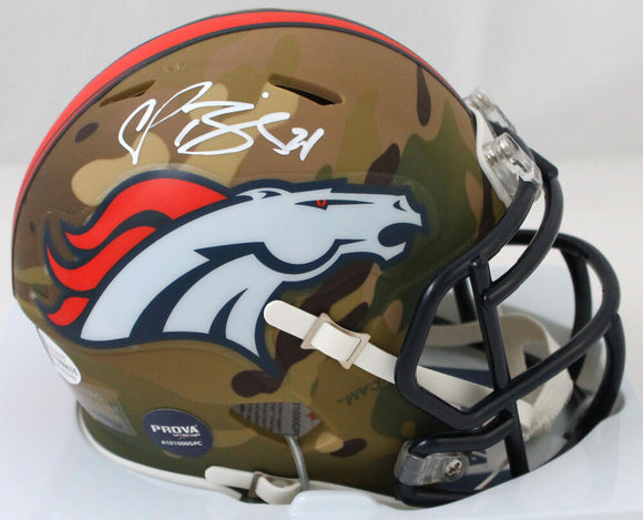 Champ Bailey Autographed Denver Broncos Camo Speed Mini Helmet- Beckett W Auth *White