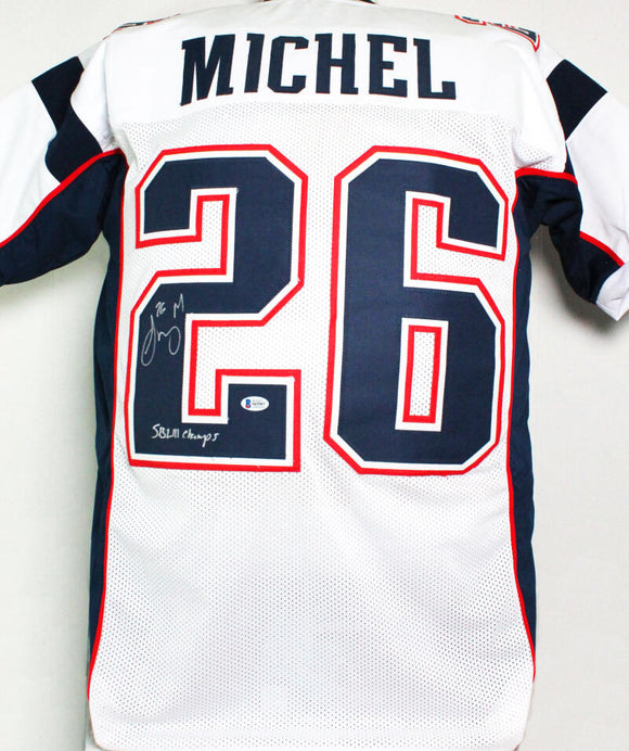 Sony Michel Autographed White Pro Style Jersey W/ SB Champs- Beckett W Auth *2 Image 1