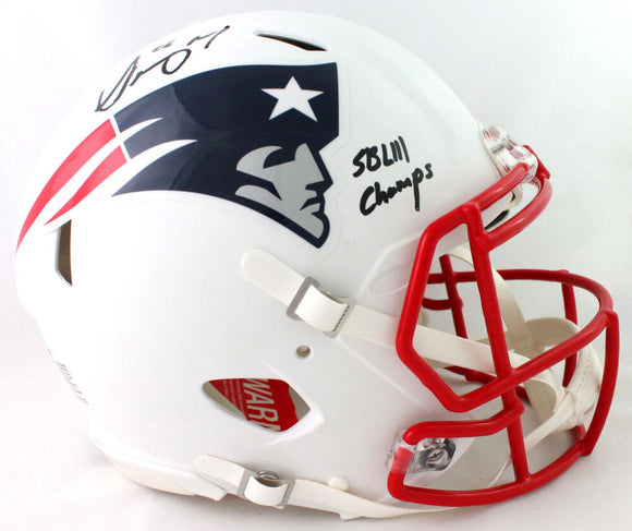 Sony Michel Autographed Patriots F/S Flat White Authentic Helmet w/ SB Champs - Beckett W Auth *Black Image 1