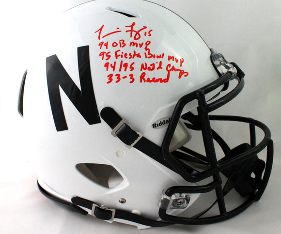 Tommie Frazier Signed Nebraska Cornhuskers F/S 2019 Speed Authentic Helmet w/ 5 Stats - Beckett W Auth