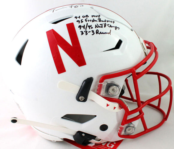 Tommie Frazier Signed Nebraska Cornhuskers F/S Speedflex Authentic Helmet w/Stats - Beckett W Auth