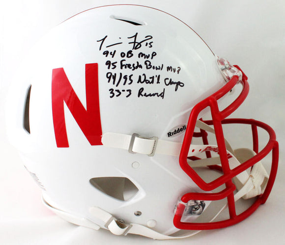 Tommie Frazier Signed Nebraska Cornhuskers F/S Speed Authentic Helmet w/ 4 Stats - Beckett W Auth *Black