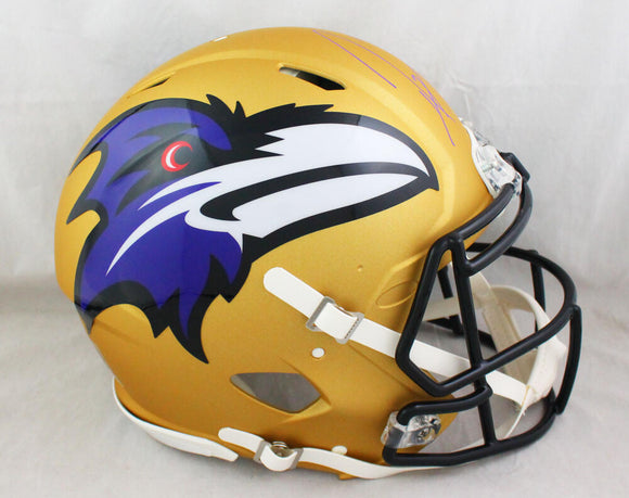 Ray Lewis Autographed Baltimore Ravens F/S AMP Speed Authentic Helmet w/ HOF - Beckett W Auth *Purple