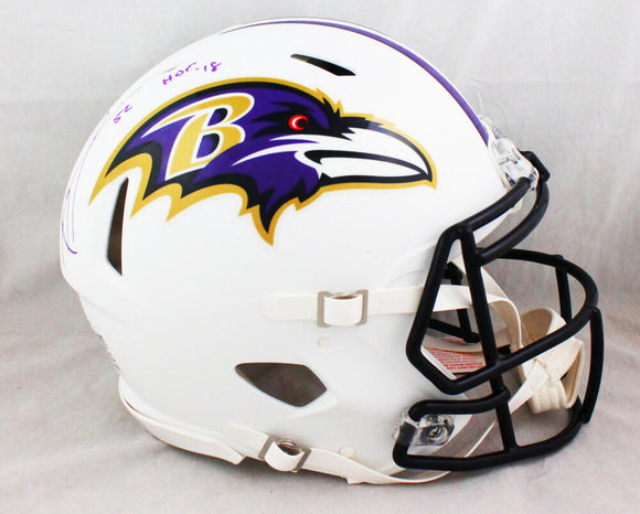 Ray Lewis Signed Baltimore Ravens F/S Flat White Speed Authentic Helmet w/ HOF - Beckett W Auth *Purple