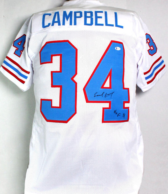 Earl Campbell Autographed White Pro Style Jersey w/ HOF - Beckett W Auth *4