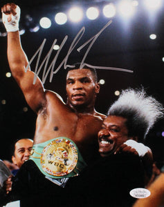 Mike Tyson Autographed 8x10 With Belt Photo - JSA W Auth *Silver