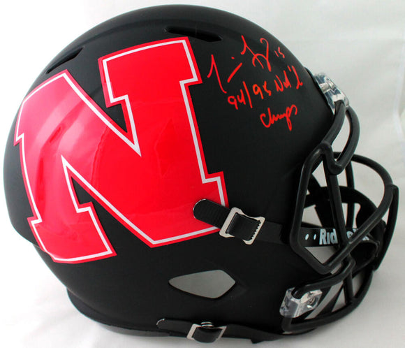 Tommie Frazier Autographed Nebraska F/S AMP Speed Helmet w/Nat'l Champs - Beckett W Auth *Red