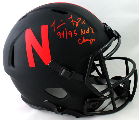 Tommie Frazier Autographed Nebraska F/S Eclipse Speed Helmet w/Nat'l Champs - Beckett W Auth *Red