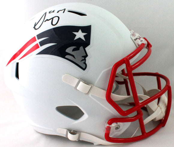 Sony Michel Autographed New England Patriots F/S Flat White Speed Helmet - Beckett W Auth *Black