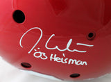 White Owens Sims Signed OU Sooners F/S Schutt Helmet w/Heisman - Beckett W Auth *White