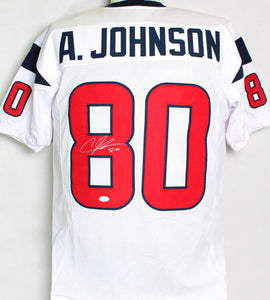 Andre Johnson Autographed White Pro Style Jersey- JSA Witness Auth *8 *Silver