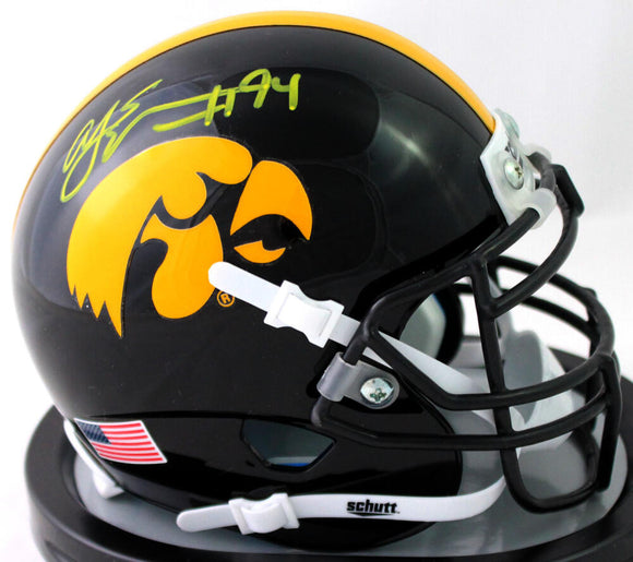 AJ Epenesa Autographed Iowa Hawkeyes Schutt Mini Helmet - Beckett W Auth *Yellow