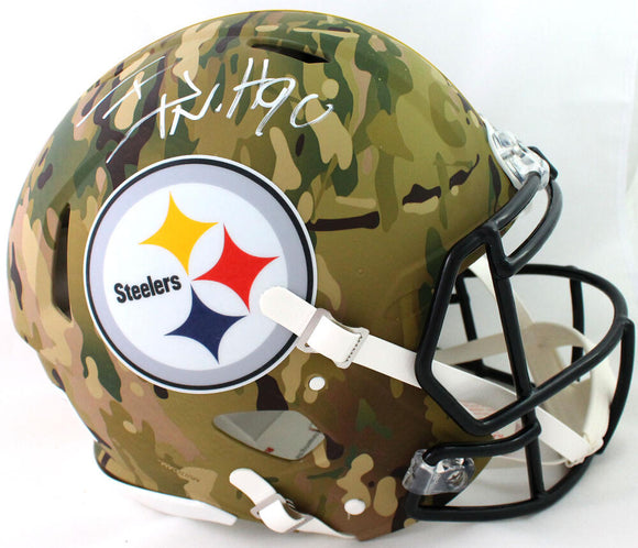 TJ Watt Autographed Pittsburgh Steelers F/S Camo Speed Authentic Helmet - Beckett W Auth *White