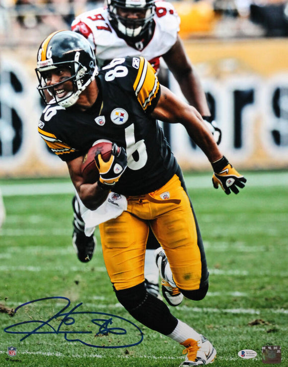 Hines Ward Autographed Pittsburgh Steelers 16x20 FP Running Black Jersey Photo - Beckett W Auth *Blue