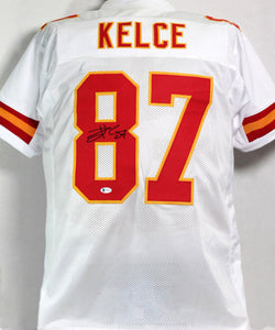 Travis Kelce Autographed White Custom Football Jersey Beckett