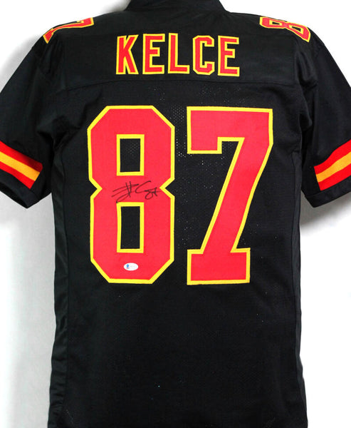 Travis Kelce Autographed Yellow Pro Style Jersey - Beckett W *Black