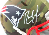 Randy Moss Autographed New England Patriots Camo Speed Mini Helmet - Beckett W Auth *White