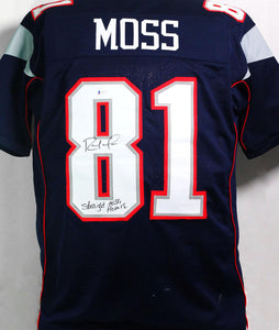 Randy Moss Autographed Blue Pro Style Jersey w/ Insc - Beckett W Auth – The  Jersey Source