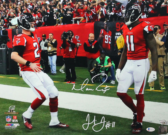 Matt Ryan / Julio Jones Autographed Atlanta Falcons 16x20 PF In Endzone Photo - Beckett W Auth *White