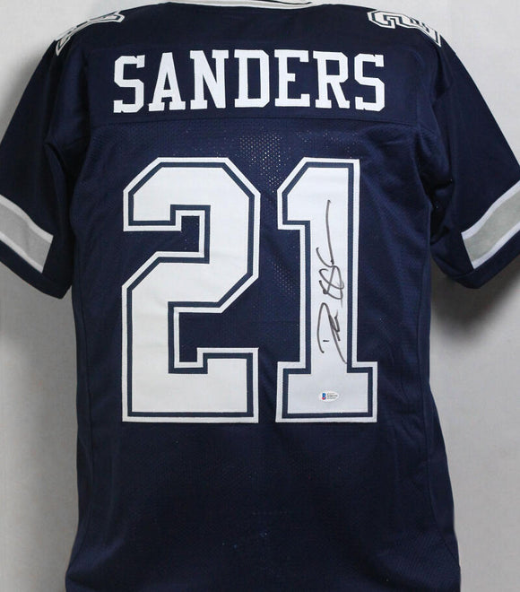 Deion Sanders Autographed Blue Pro Style Jersey- Beckett W Auth *1