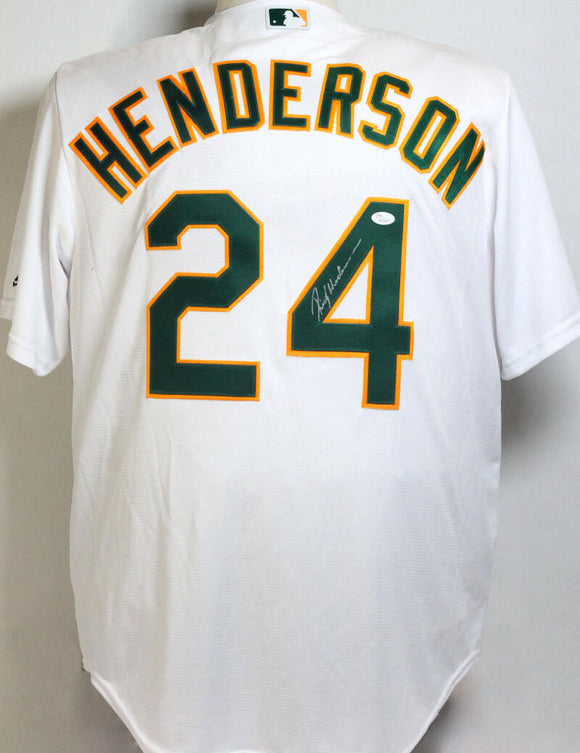Ricky Henderson Autographed Oakland A's White Majestic Jersey - JSA W – The  Jersey Source