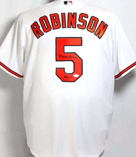 Brooks Robinson Autographed Baltimore Orioles White Jersey w/ HOF 83 - –  The Jersey Source