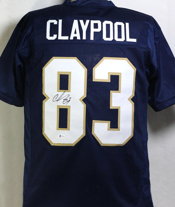 Chase Claypool Autographed Navy Blue College Style Jersey - Beckett W Auth *8
