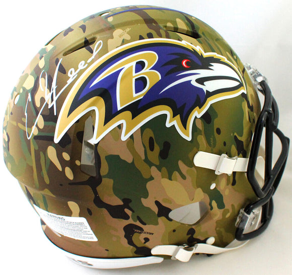 Ed Reed Autographed Baltimore Ravens F/S Camo Speed Authentic Helmet - Beckett W Auth *White