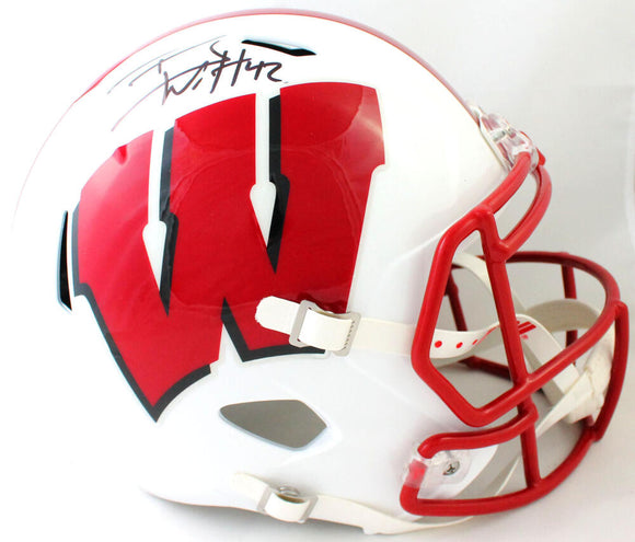 TJ Watt Autographed Wisconsin Badgers Speed Helmet - Beckett W Auth *Black
