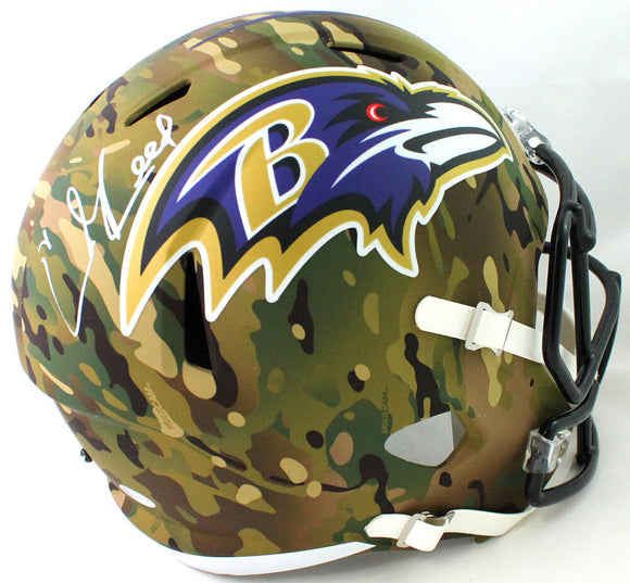Ed Reed Autographed Baltimore Ravens F/S Camo Speed Replica Helmet - Beckett W Auth *White
