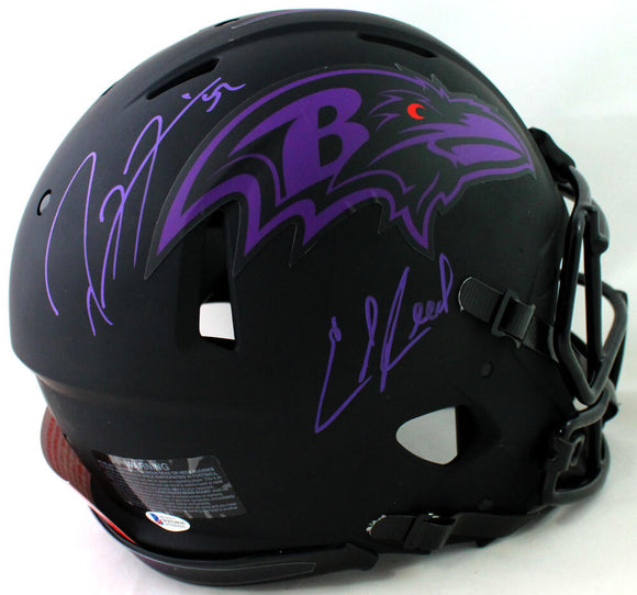 Ed Reed Ray Lewis Signed Baltimore Ravens F/S Eclipse Speed Authentic Helmet - Beckett W Auth *Purple